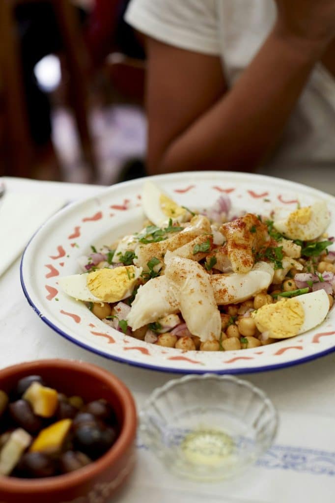 Portuguese Salada de bacalhau e grão-de-bico, (Salt Cod with Chickpeas and Egg)